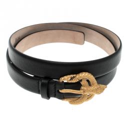 Pre Owned Valentino Black Leather Snake Buckle Belt 85 CM