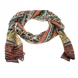 Pre Owned Valentino Multicolor Tribal Aztec Print Silk Stole