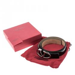 Pre Owned حزام فالنتينو جلد أسود لامع بالشعار 85 سم