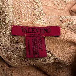 مملوكة مسبقًا Valentino Beige Wool and Silk Scalloped Metallic Lace Detail Scarf