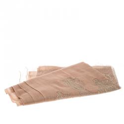 مملوكة مسبقًا Valentino Beige Wool and Silk Scalloped Metallic Lace Detail Scarf