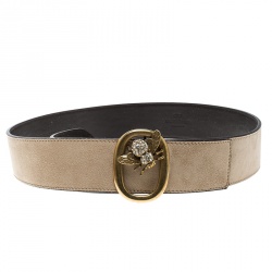 Pre Owned Valentino Light Beige Suede Bee Buckle Belt 85cm