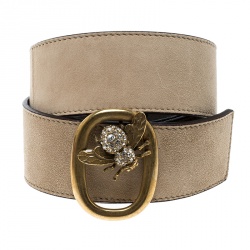 Pre Owned Valentino Light Beige Suede Bee Buckle Belt 85cm