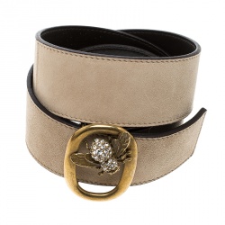 Pre Owned Valentino Light Beige Suede Bee Buckle Belt 85cm