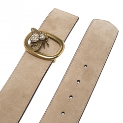 Pre Owned Valentino Light Beige Suede Bee Buckle Belt 85cm