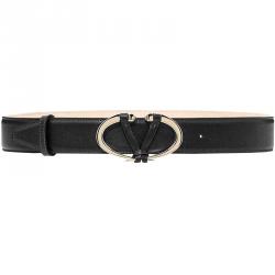 Pre Owned Valentino Black Leather V Rivet Belt 90 CM