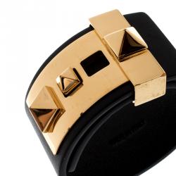 مملوكة مسبقًا Valentino Black Leather B Rockstud Wide Bracelet