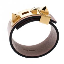 Pre Owned Valentino Poudre Leather B Rockstud Wide Bracelet