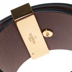 Pre Owned Valentino Poudre Leather B Rockstud Wide Bracelet