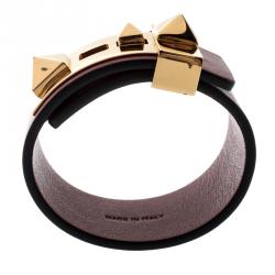 Pre Owned Valentino Rubino Leather B Rockstud Wide Bracelet