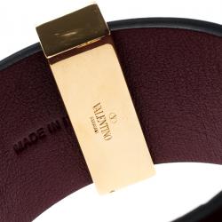 Pre Owned Valentino Rockstud Burgundy Leather Gold Tone Wide Bracelet
