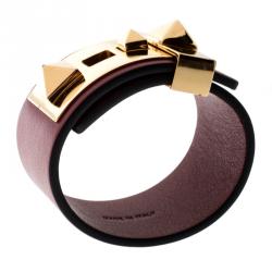 Pre Owned Valentino Rockstud Burgundy Leather Gold Tone Wide Bracelet