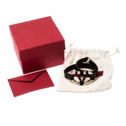 Pre Owned Valentino Black Leather V Rivet Double Wrap Bracelet M