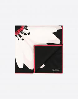 Pre Owned Valentino Black Daisy Printed Padded Silk Square Scarf