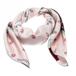 Pre Owned Valentino Water Rose Lily Of The Valley Printed Silk Square Scarf