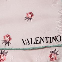 Pre Owned Valentino Water Rose Lily Of The Valley Printed Silk Square Scarf