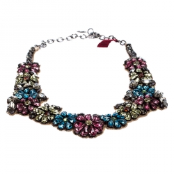 Pre Owned Valentino Romantic Flower Multicolor Crystal Statement Necklace