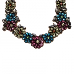 Pre Owned Valentino Romantic Flower Multicolor Crystal Statement Necklace