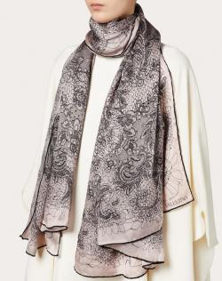 Pre Owned Valentino Light Pink Orchid Flower Print Silk Shawl