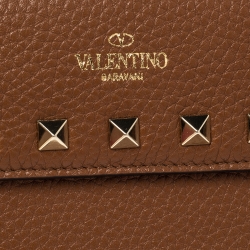 Valentino Tan Leather Rockstud Bill Pouch Wallet