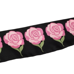 Valentino Black/Pink Rose Printed Silk Bandeau Scarf