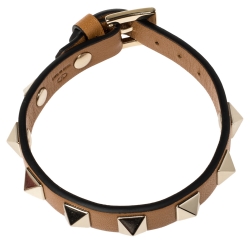 Valentino Tan Leather Rockstud Bracelet