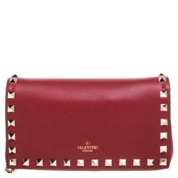 Valentino Red Leather Rockstud Chain Pouch Bag