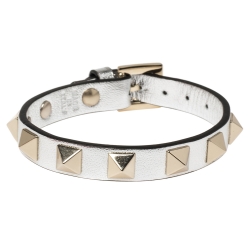 Valentino Silver Leather Rockstud Bracelet