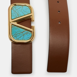 Pre Owned Valentino Brown/Burgundy Leather VLogo Reversible Buckle Belt 75 CM