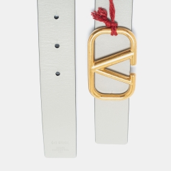 Pre Owned Valentino Light Blue/Grey Leather VLogo Belt 85 CM