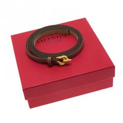 Pre Owned Valentino Cedar Brown Leather Snake Skinny Buckle Belt 90 CM