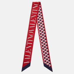 Pre Owned Valentino Red and White Signature Silk Scarf