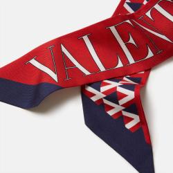 Pre Owned Valentino Red and White Signature Silk Scarf