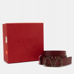 Pre Owned Valentino Pink/ Red Leather VLogo Reversible Belt 80CM