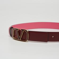 Pre Owned Valentino Pink/ Red Leather VLogo Reversible Belt 80CM