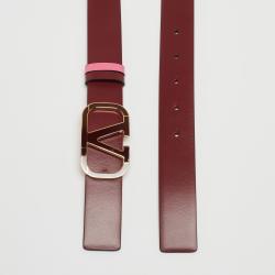 Pre Owned Valentino Pink/ Red Leather VLogo Reversible Belt 80CM