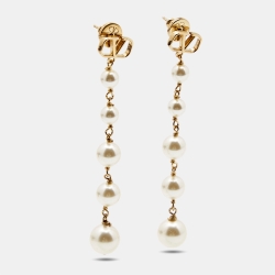 Pre Owned Valentino Vlogo Faux Pearl Gold Tone Earrings