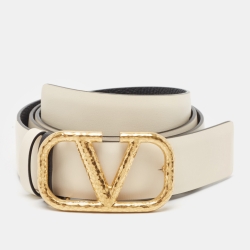 Pre Owned Valentino Black/Off White Leather VLogo Reversible Belt 75CM