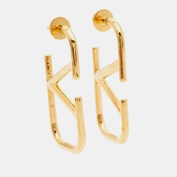 Pre Owned Valentino VLogo Gold Tone Earrings