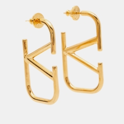 Pre Owned Valentino VLogo Gold Tone Earrings