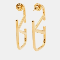 Pre Owned Valentino VLogo Gold Tone Earrings