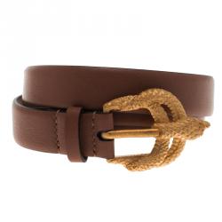 Valentino Cedar Brown Leather Snake Buckle Belt 85 CM Valentino | The ...