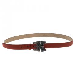 Pre Owned حزام فالنتينو إبزيم فراشة زخرفة كريستال جلد برتقالي 90 سم