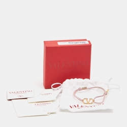 Pre Owned Valentino VLogo Leather Gold Tone Bracelet