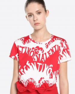 Pre Owned Valentino Rosso/Bianco Valentino Waves Printed Jersey Crew Neck T-Shirt L