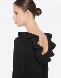 Pre Owned Valentino Black Stretch Viscose Rear Neckline with Ruffle Detail Knit Dress L