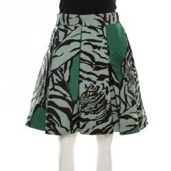 Pre Owned Valentino Green/Powder Green Tiger Re-Edition Printed Crepe Couture Skirt M