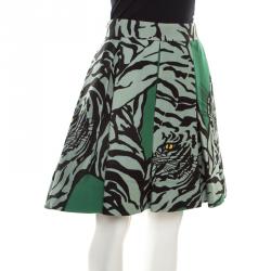Pre Owned Valentino Green/Powder Green Tiger Re-Edition Printed Crepe Couture Skirt M