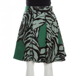 Pre Owned Valentino Green/Powder Green Tiger Re-Edition Printed Crepe Couture Skirt M