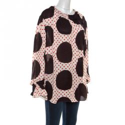 Pre Owned Valentino Avorio/Nero/Rosso Polka Dot Printed Silk Top M